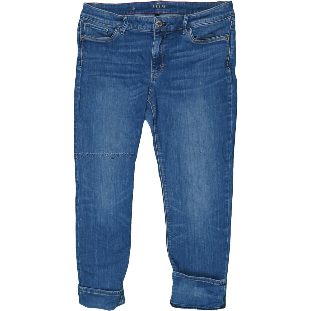 White House BM Slim Crop Jeans Faded Blue Distressed 10